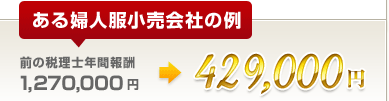 ある婦人服小売会社会社の例（年商●億）／前の税理士年間報酬1270,000円→429,000円