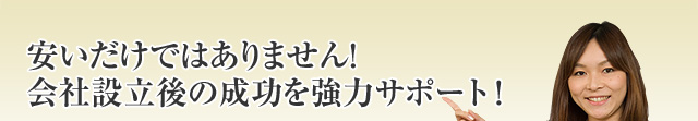 安いだけではありません！ 会社設立後の成功を強力サポート！